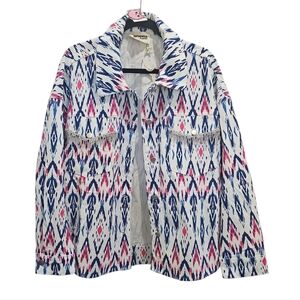 NWT Savanna Jane Womens Blue Aztec Print Jacket Plus Size 2X Rhinestone Fringe